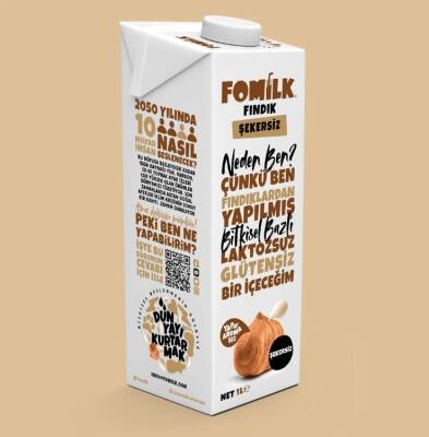 Fomilk Bitkisel Bazlı Şekersiz Fındık İçeceği 1 L - 1